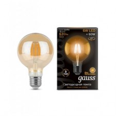 Лампа светодиодная LED 6вт E27, Filament, теплый, шар золото Gauss