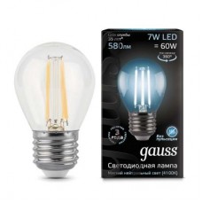 Лампа светодиодная LED 7Вт 230в, E27 Filament белый шар Gauss