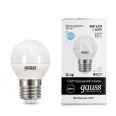 Лампа светодиодная LED 6вт 230в, Е27, дневной, шар Gauss Elementary