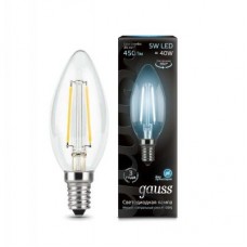 Лампа светодиодная LED 5Вт 230в,E14 Filament белый,свеча Gauss