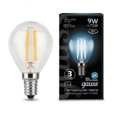 Лампа светодиодная LED 9Вт E14 Filament шар, белый Gauss