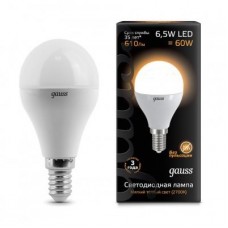 Лампа светодиодная LED 6.5вт 230в Е14 теплый мат.шар Gauss