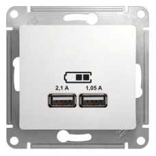 Механизм розетки USB 1-м СП Glossa 5В/2100мА 2х5В/1050мА бел. SchE GSL000133