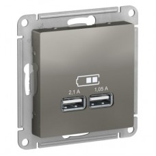 Механизм розетки USB ATLAS DESIGN 5В 1порт х 2.1А 2порта х 1.05А сталь SchE ATN000933